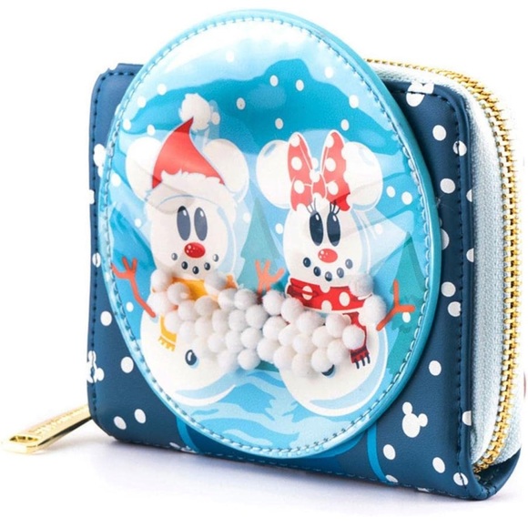 Loungefly Disney Snowman Mickey & Minnie Snow Globe Zip-Around Wallet - Picture 6 of 8